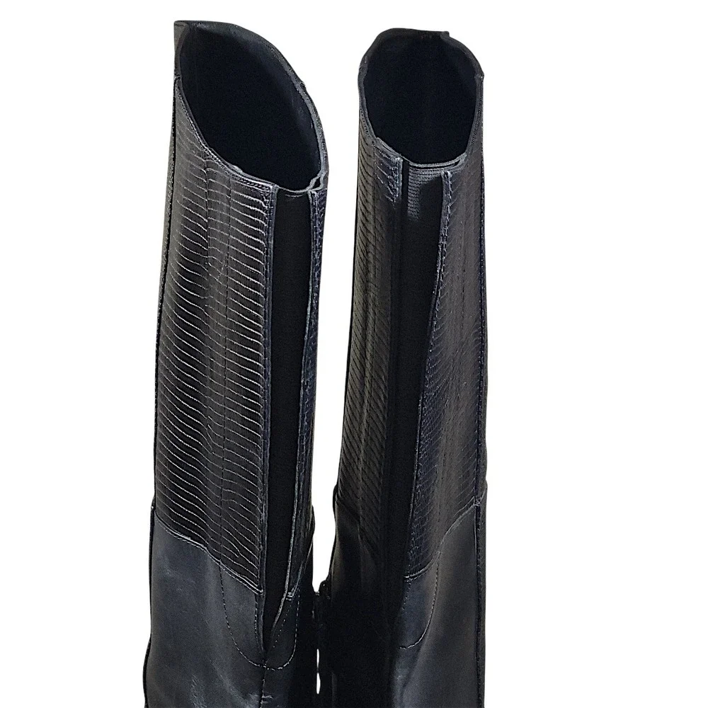 BCBGMAXAZRIA Runway Boots 9M Concorde Black Leather Lizard Print Thigh High 4.5